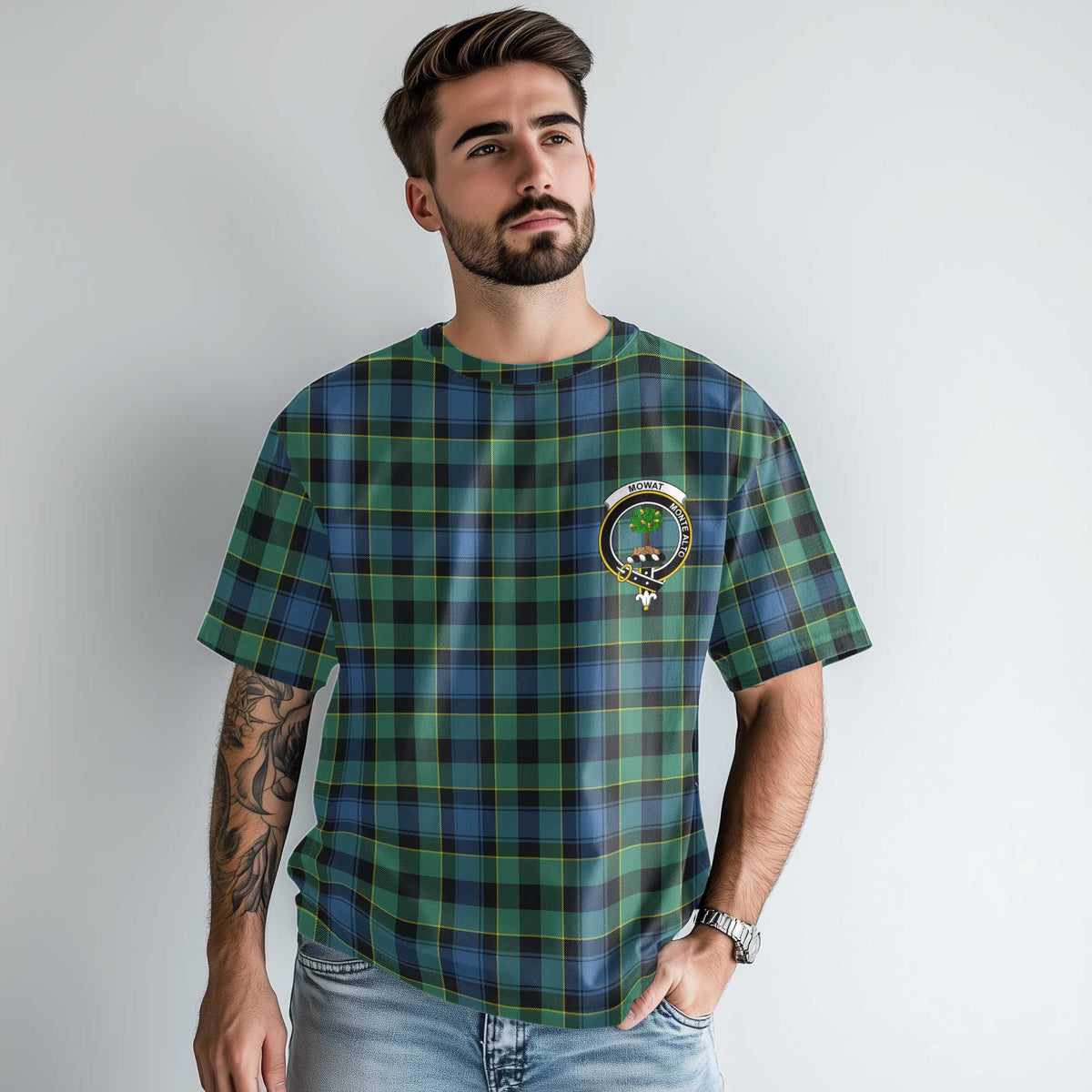 Clan Mowat Tartan Men T Shirt Crest And Plaid Basic Style