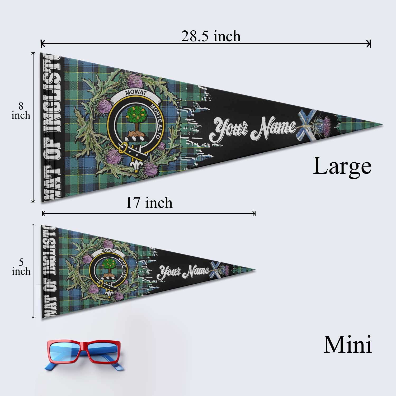 Clan Mowat Of Inglistoun Tartan Felt Pennant Crest And Plaid Basic Style