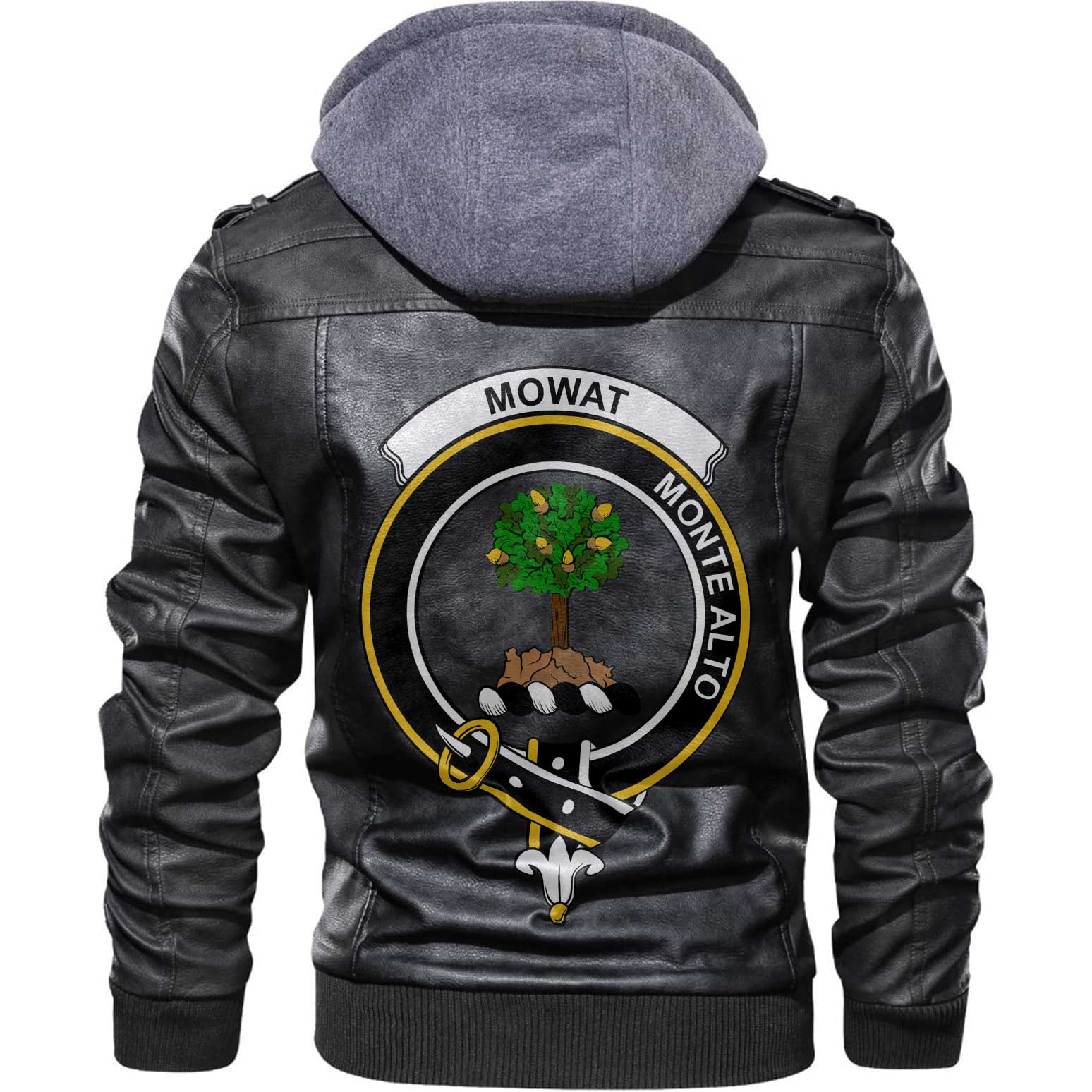Clan Mowat Of Inglistoun Tartan Zip Leather Jacket Crest And Plaid Basic Style
