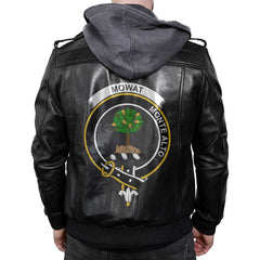 Clan Mowat Of Inglistoun Tartan Zip Leather Jacket Crest And Plaid Basic Style