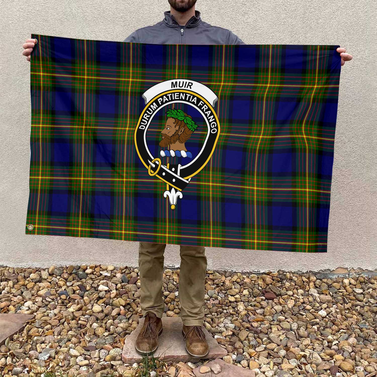 Clan Muir Tartan Flag Crest And Plaid Basic Style