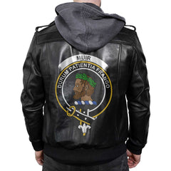 Clan Muir Tartan Zip Leather Jacket Crest And Plaid Basic Style