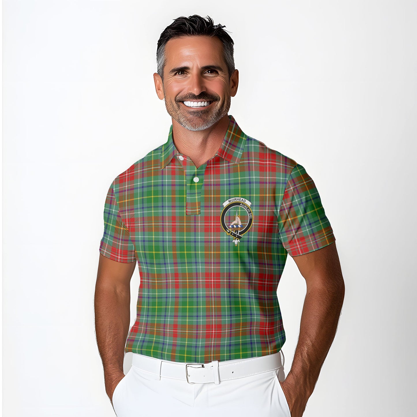 Clan Muirhead Tartan Men Polo Shirt Crest And Plaid Basic Style