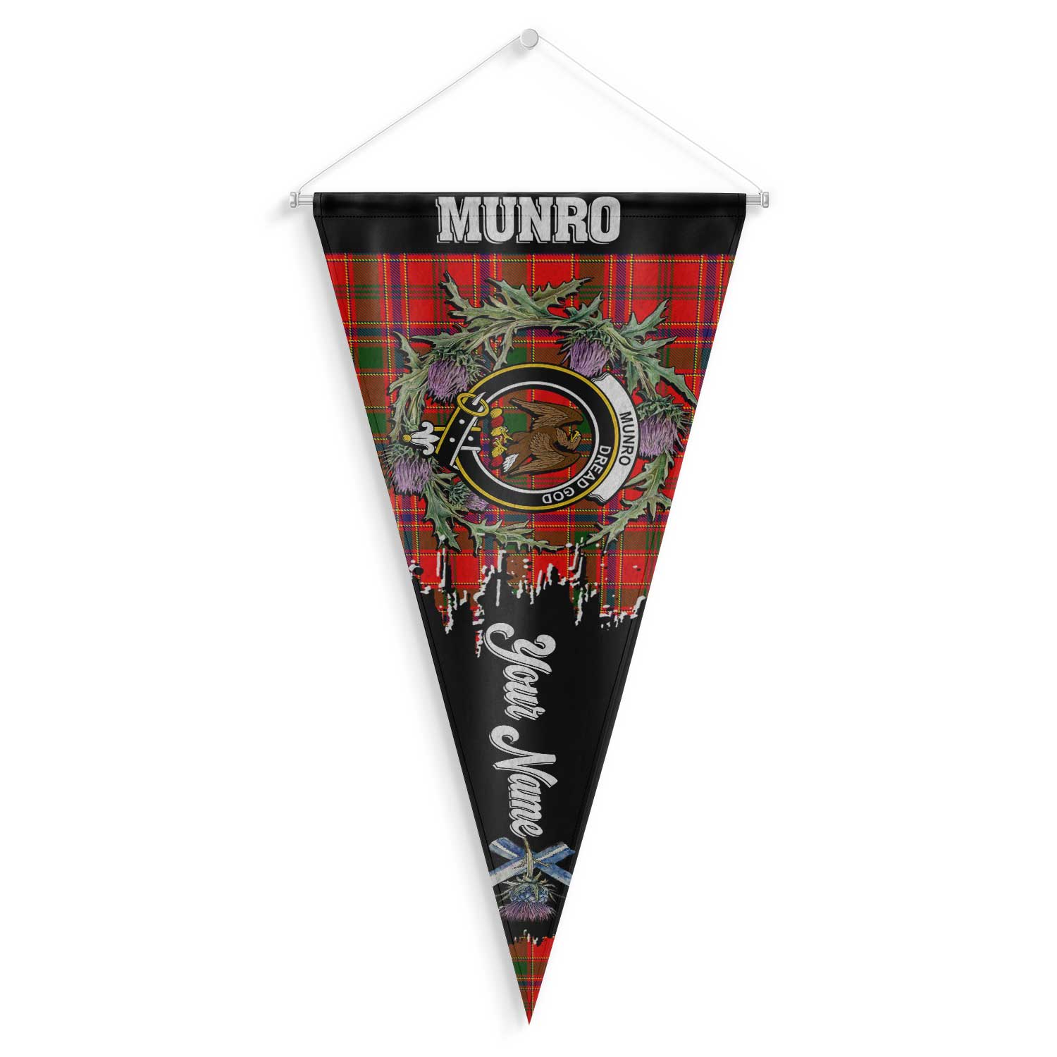 Clan Munro Tartan Felt Pennant Crest And Plaid Basic Style