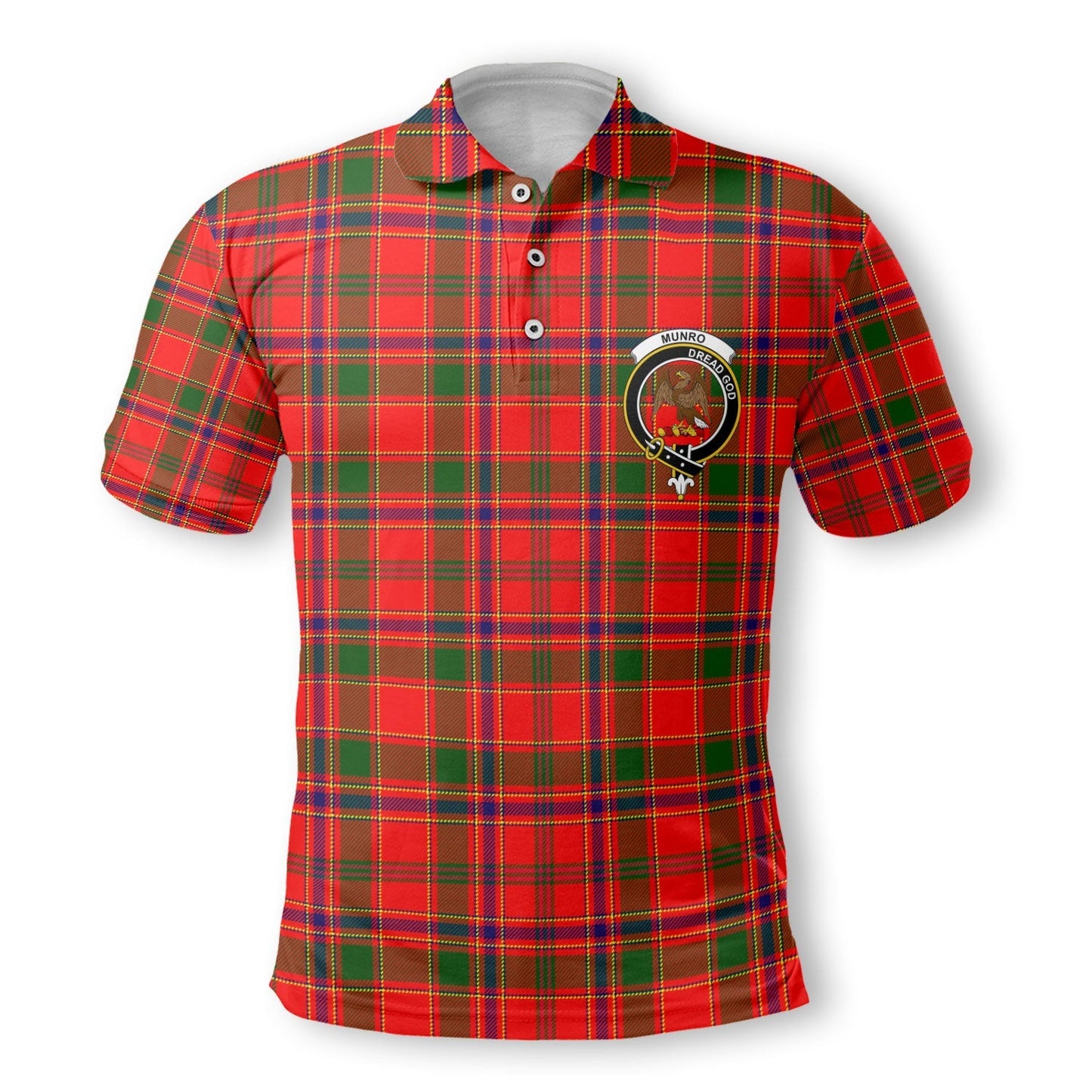 Clan Munro Tartan Golf Tartan Men Polo Shirt Crest And Plaid Basic Style