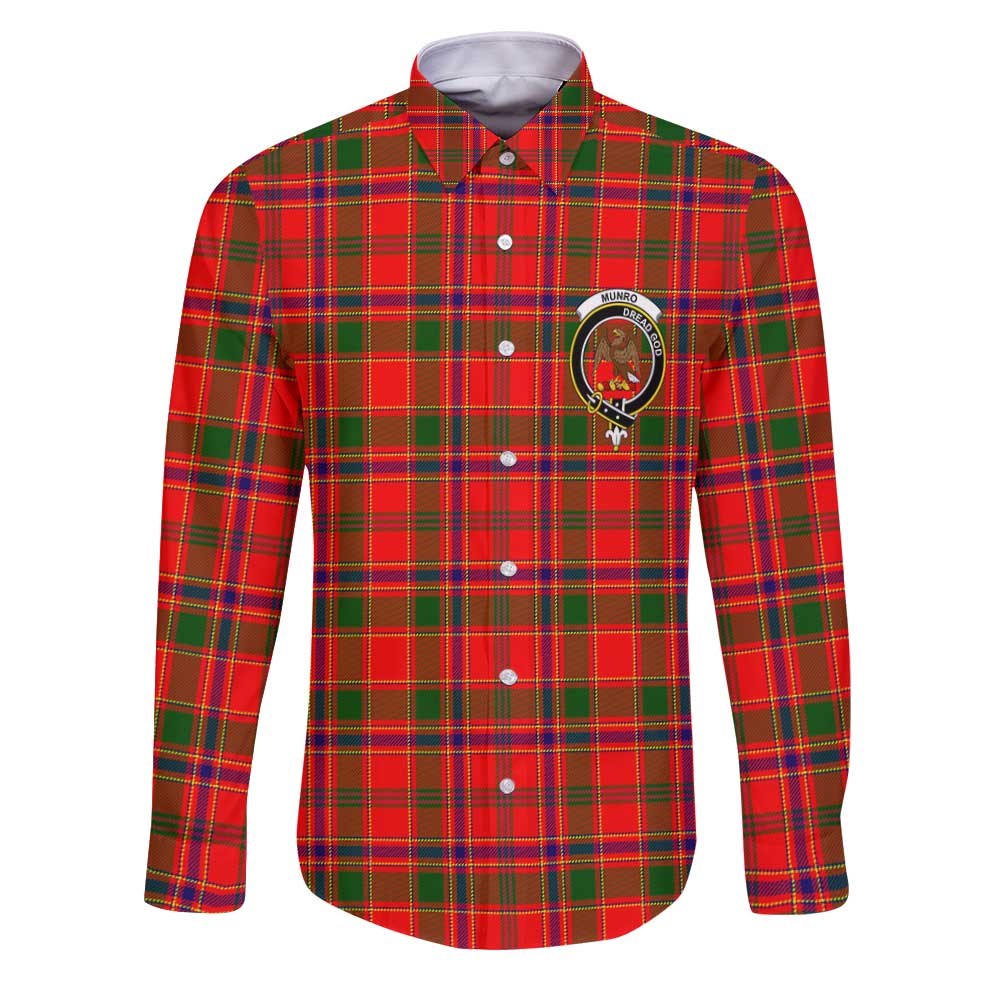 Clan Munro Tartan Long Sleeve Button Shirt Crest And Plaid Basic Style