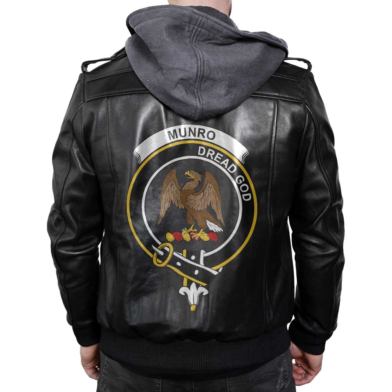 Clan Munro Tartan Zip Leather Jacket Crest And Plaid Basic Style