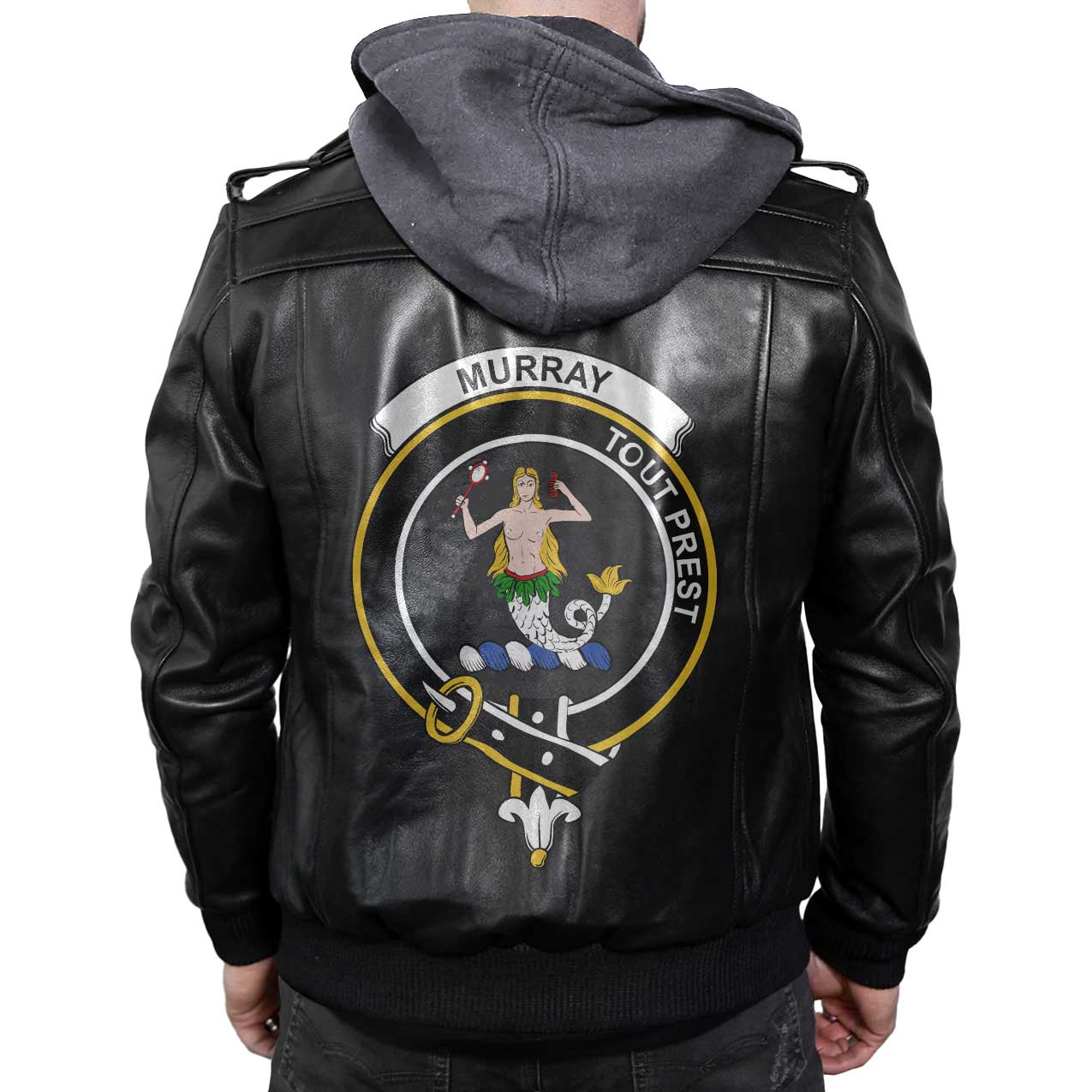 Clan Murray Of Dysart Tartan Zip Leather Jacket Crest And Plaid Basic Style