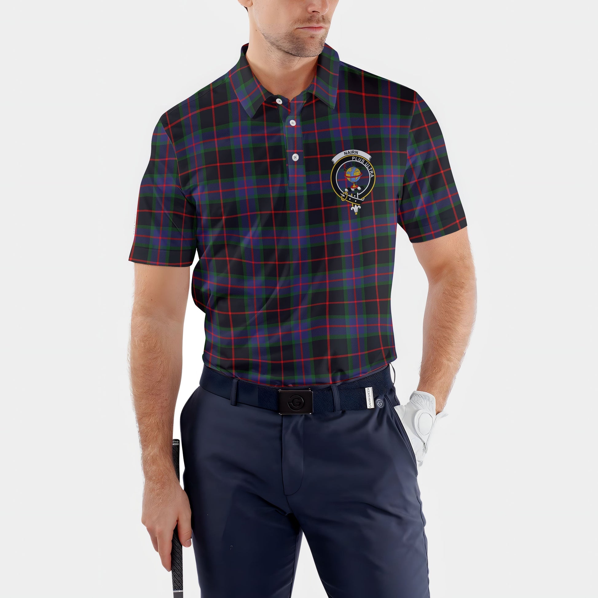 Clan Nairn Tartan Golf Tartan Men Polo Shirt Crest And Plaid Basic Style