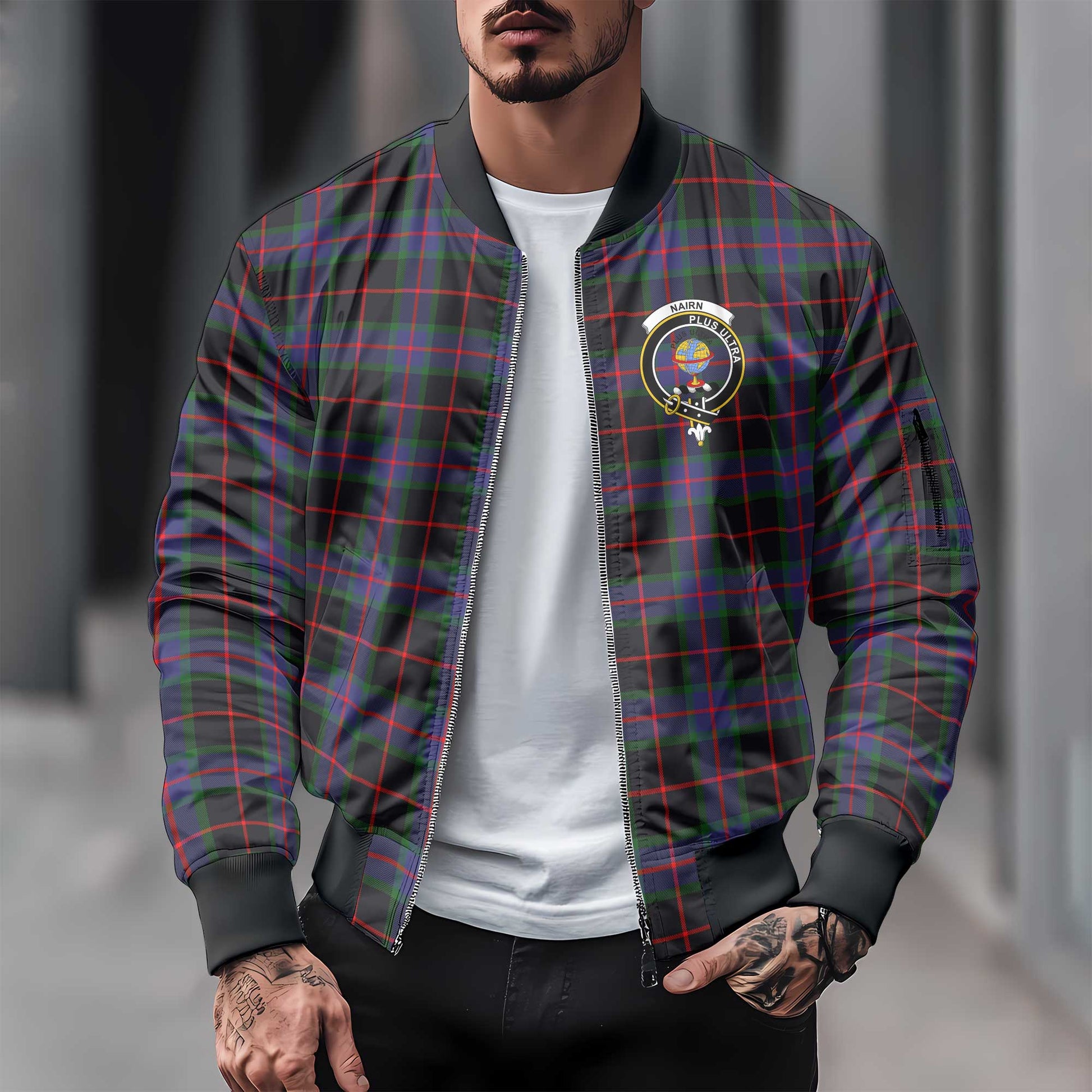 Clan Nairn Tartan Men Bomber Jacket Crest And Plaid Basic Style