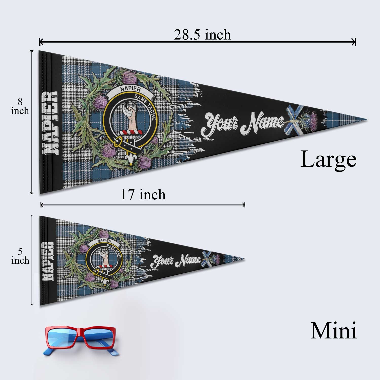 Clan Napier Tartan Felt Pennant Crest And Plaid Basic Style