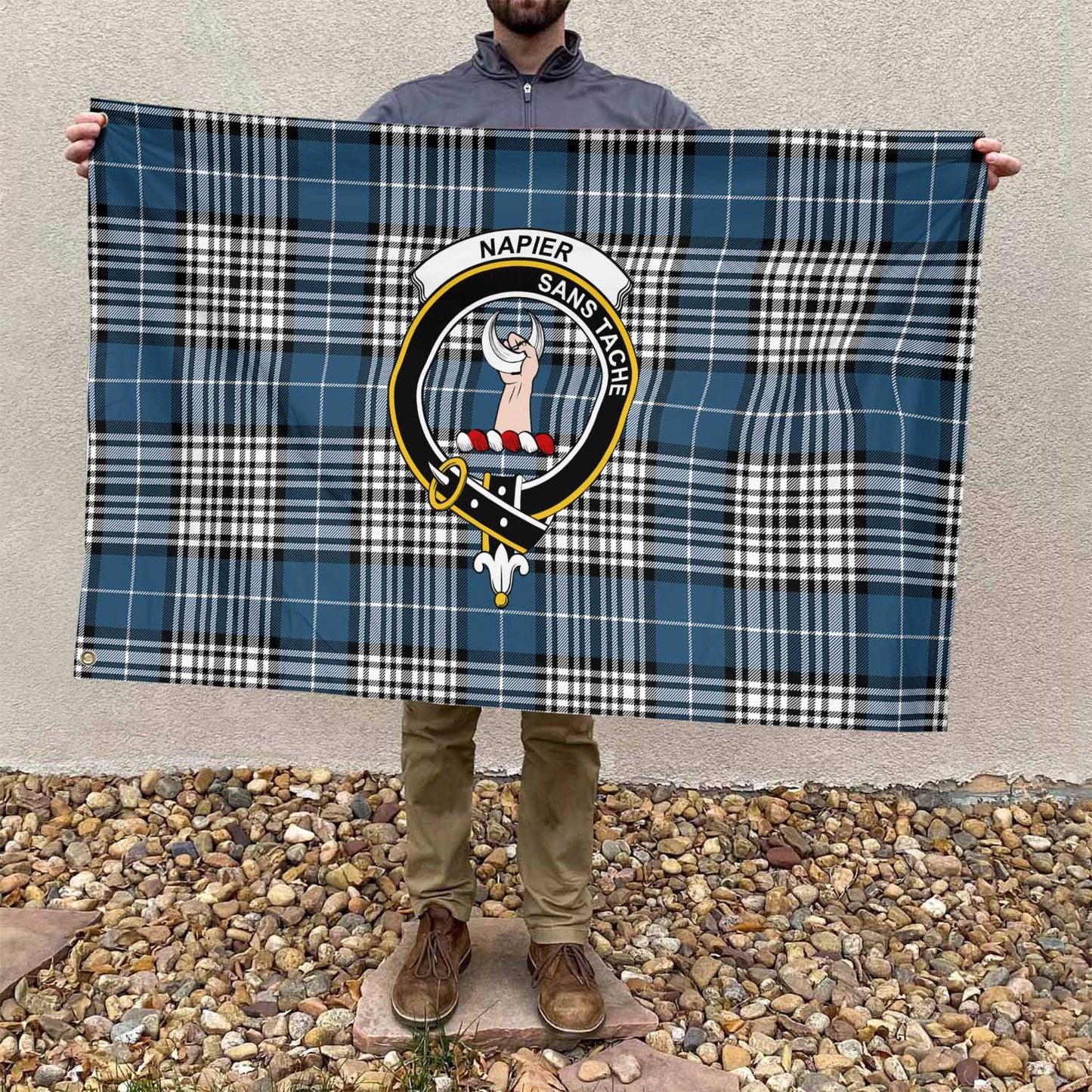 Clan Napier Tartan Flag Crest And Plaid Basic Style