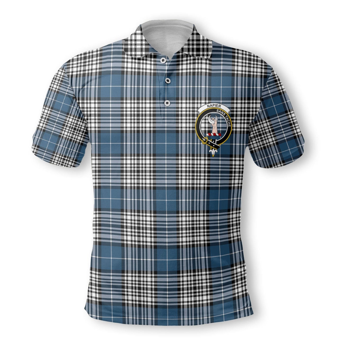 Clan Napier Tartan Golf Men Polo Shirt Crest And Plaid Basic Style