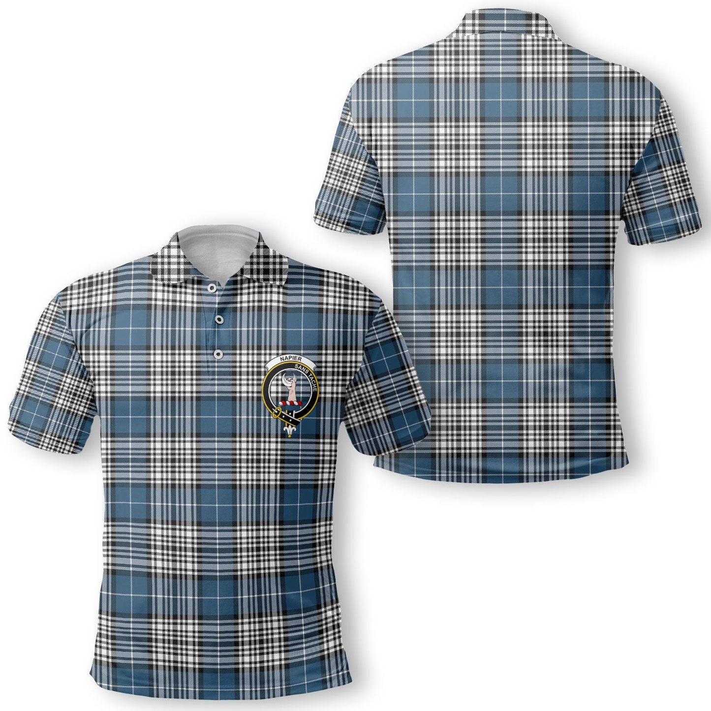 Clan Napier Tartan Men Polo Shirt Crest And Plaid Basic Style