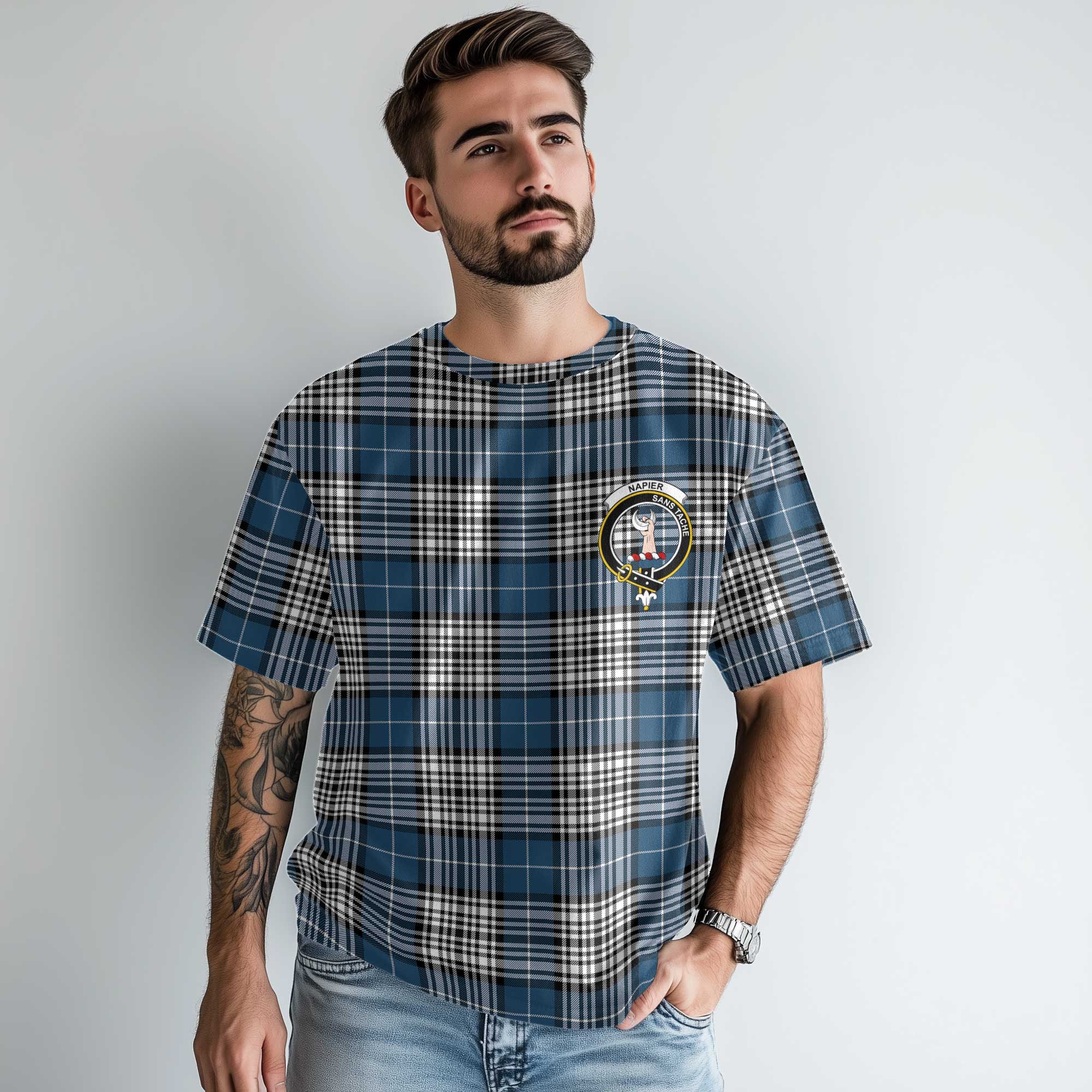 Clan Napier Tartan Men T Shirt Crest And Plaid Basic Style