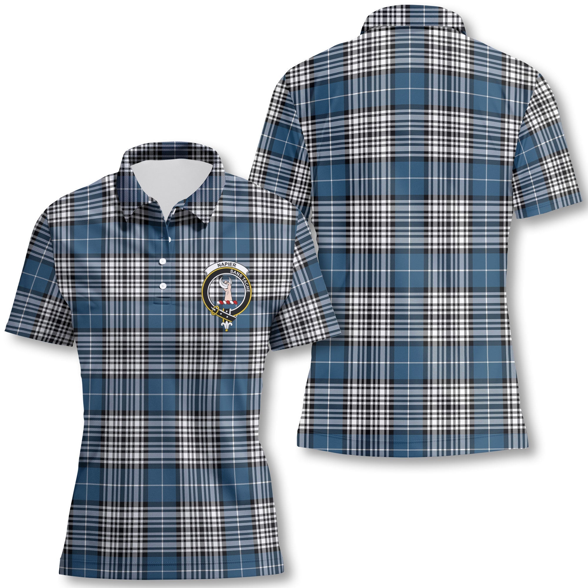 Clan Napier Tartan Women Polo Shirt Crest And Plaid Basic Style