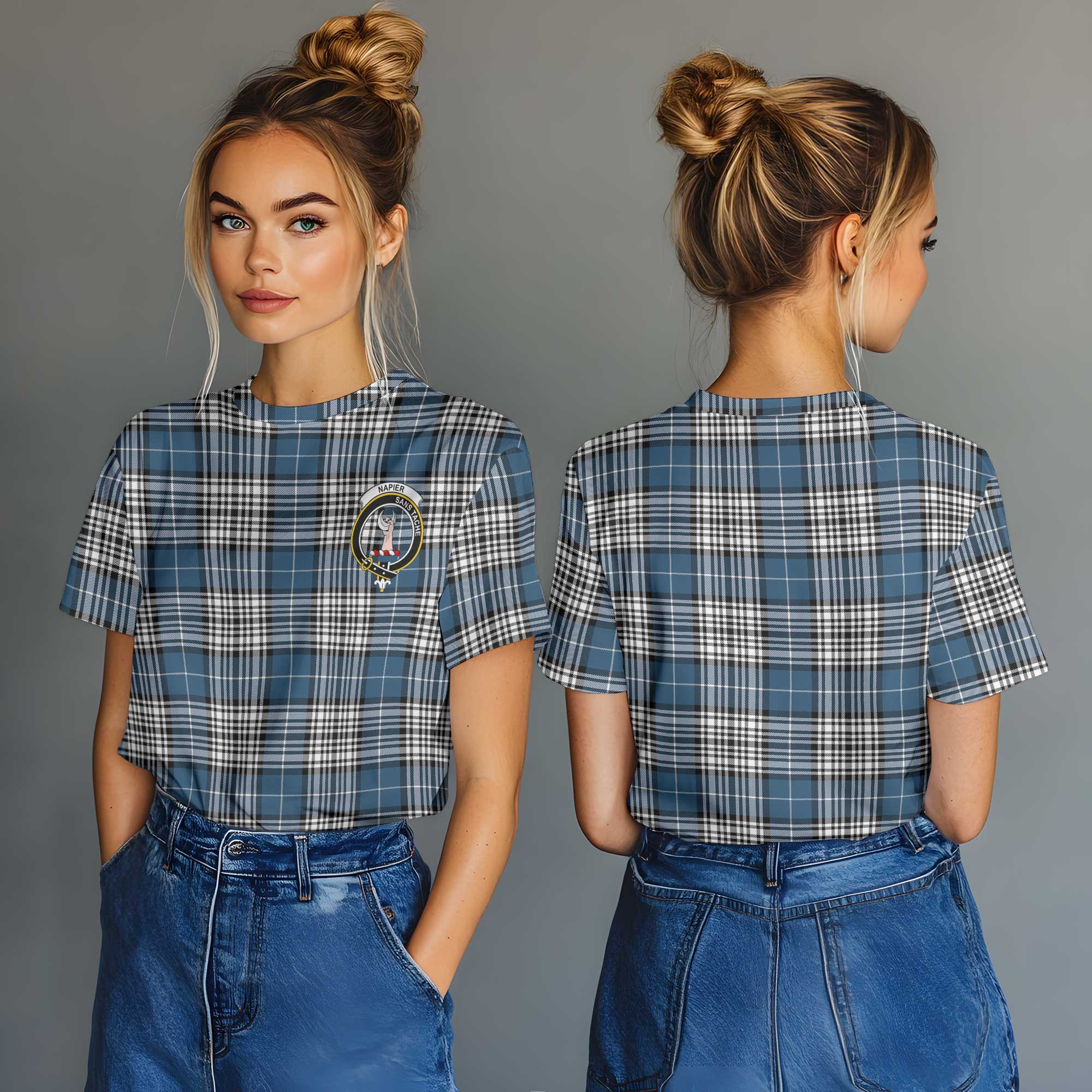 Clan Napier Tartan Women T Shirt Crest And Plaid Basic Style