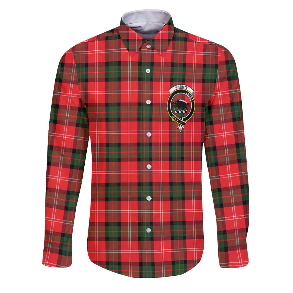 Clan Nesbitt Tartan Long Sleeve Button Shirt Crest And Plaid Basic Style