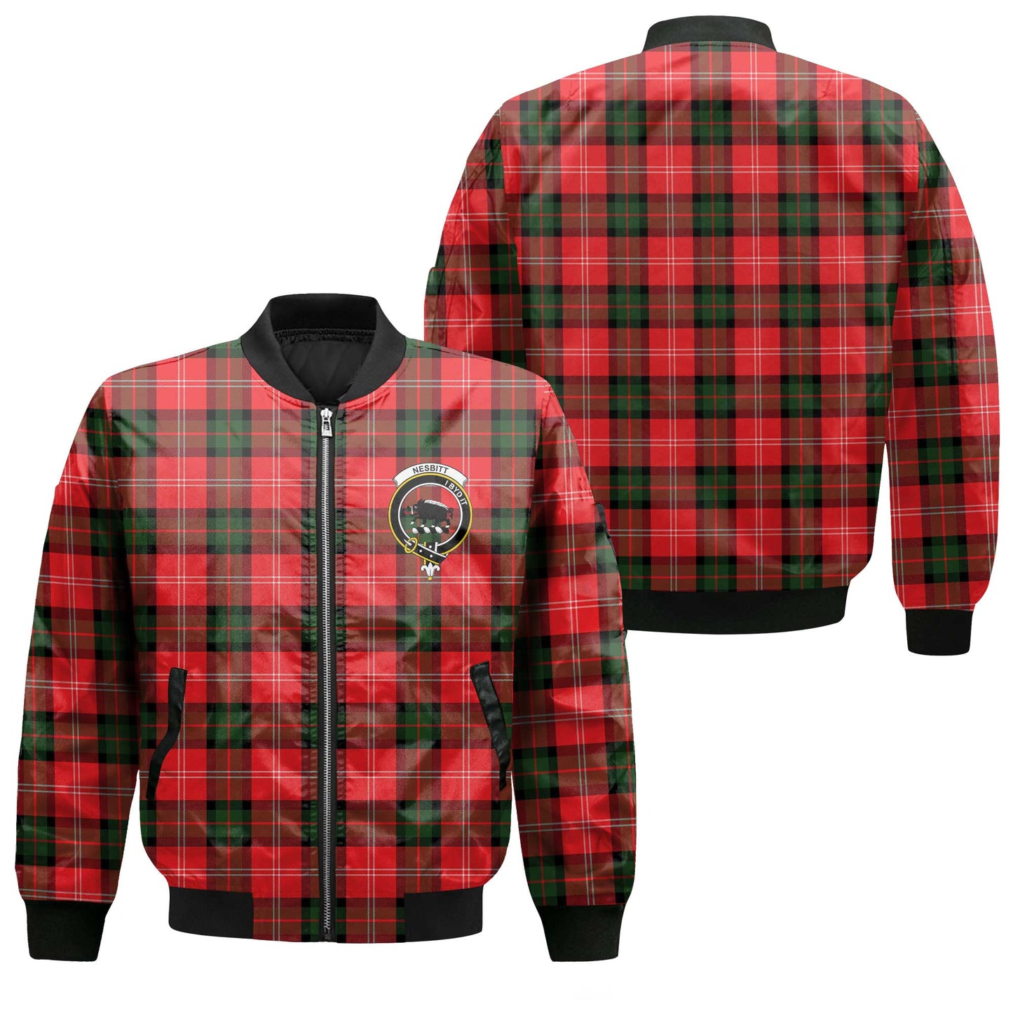 Clan Nesbitt Tartan Men Bomber Jacket Crest And Plaid Basic Style