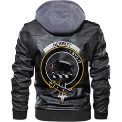 Clan Nesbitt Tartan Zip Leather Jacket Crest And Plaid Basic Style