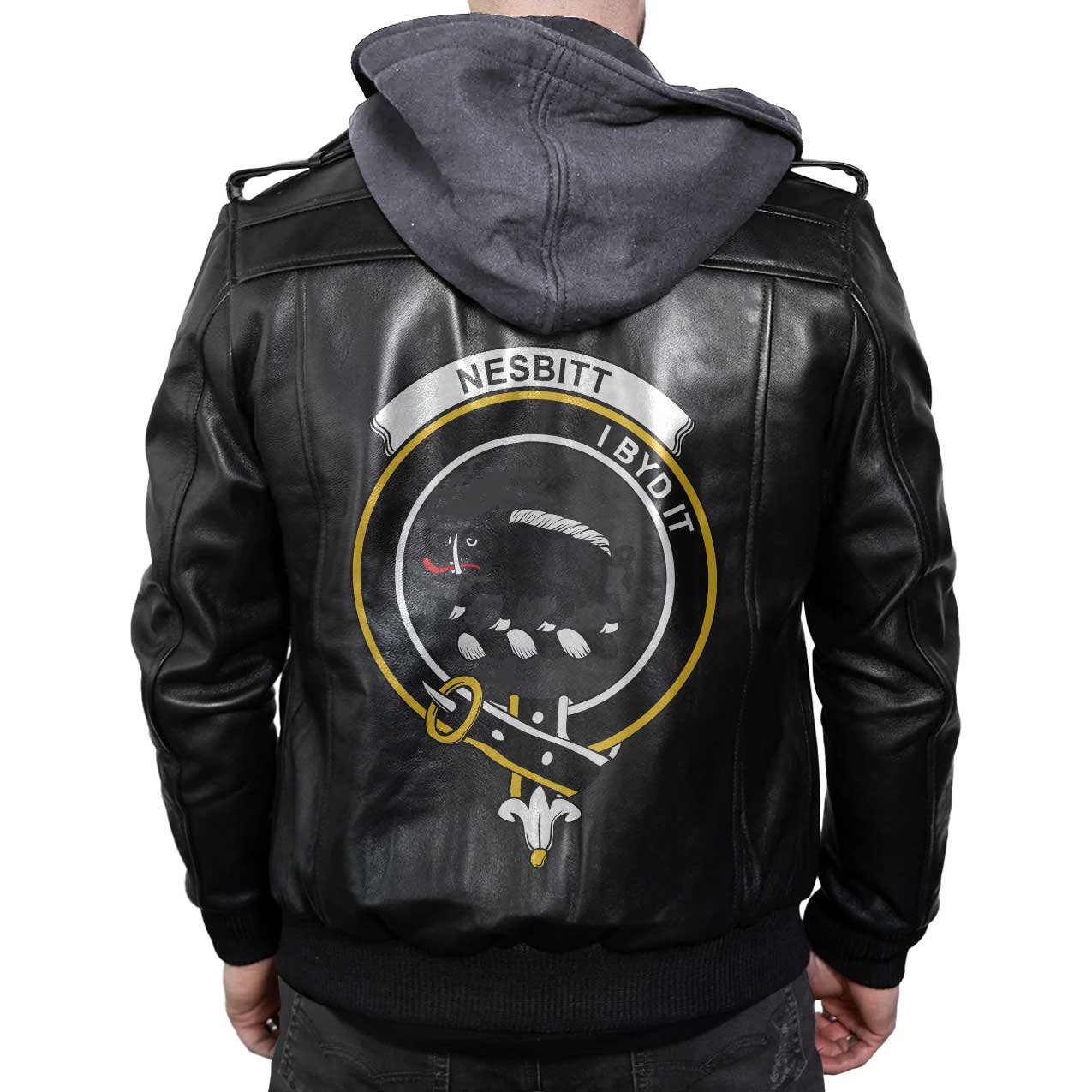 Clan Nesbitt Tartan Zip Leather Jacket Crest And Plaid Basic Style