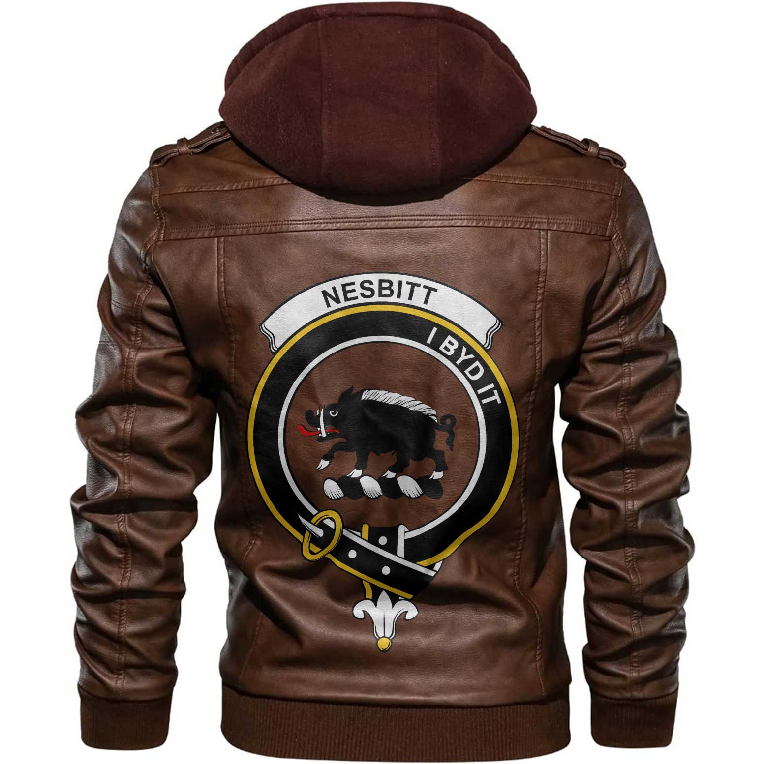 Clan Nesbitt Tartan Zip Leather Jacket Crest And Plaid Basic Style