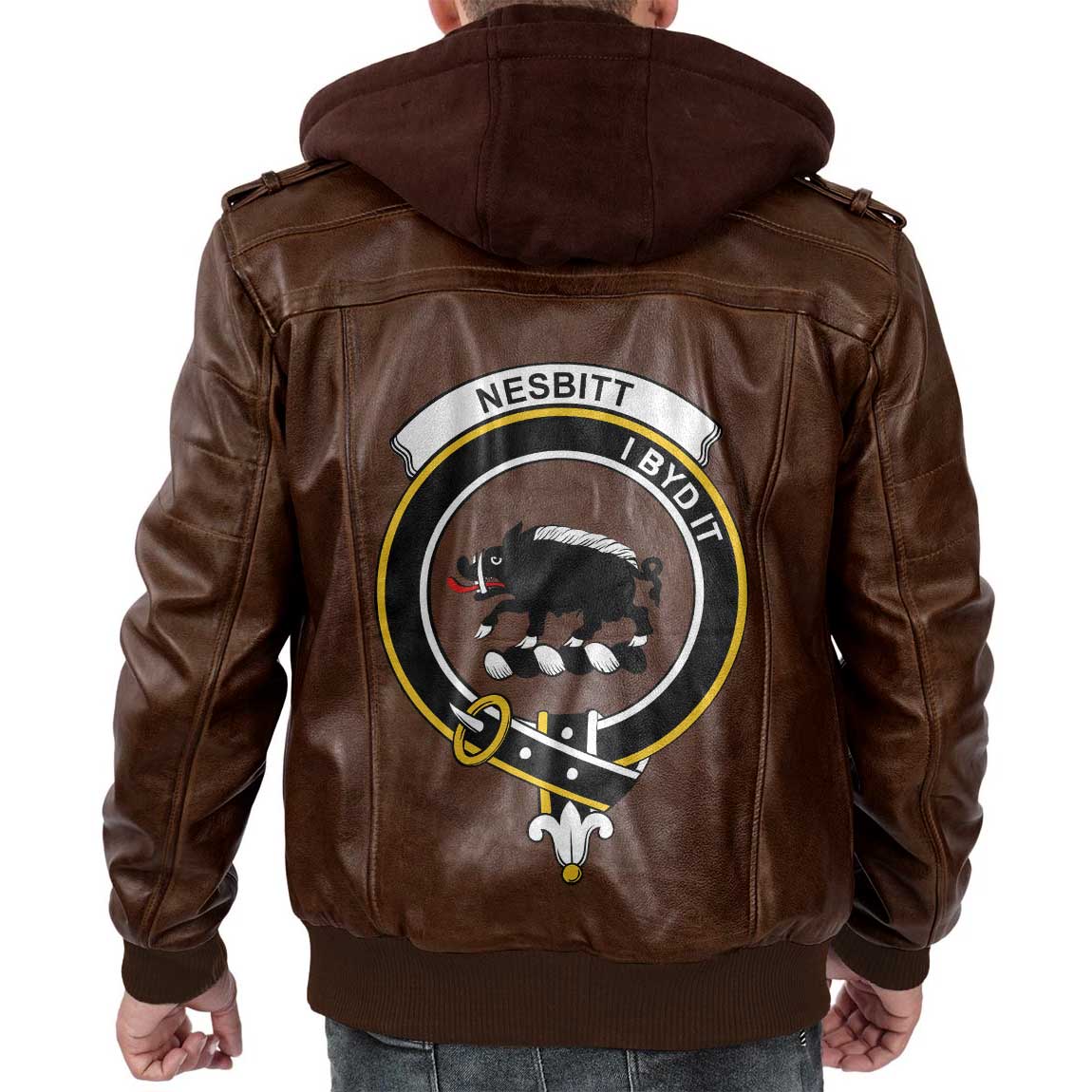 Clan Nesbitt Tartan Zip Leather Jacket Crest And Plaid Basic Style