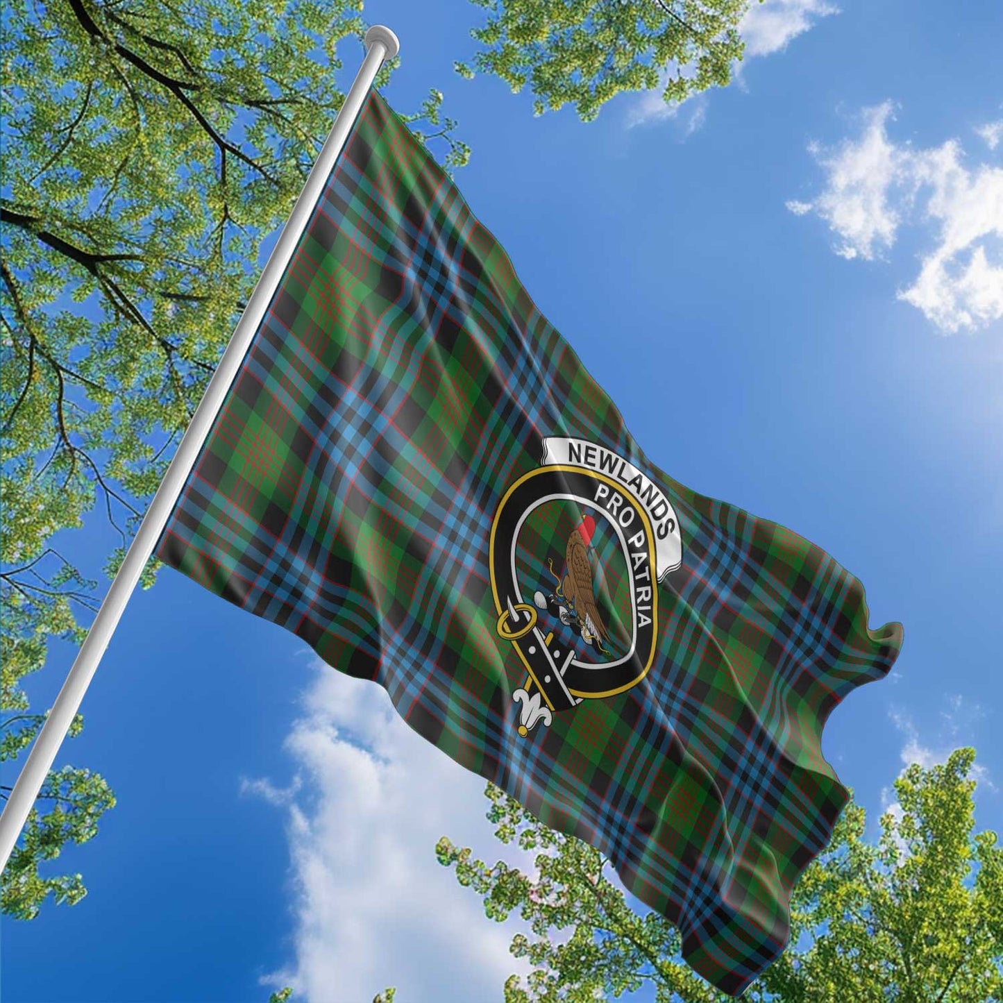 Clan Newlands Tartan Flag Crest And Plaid Basic Style