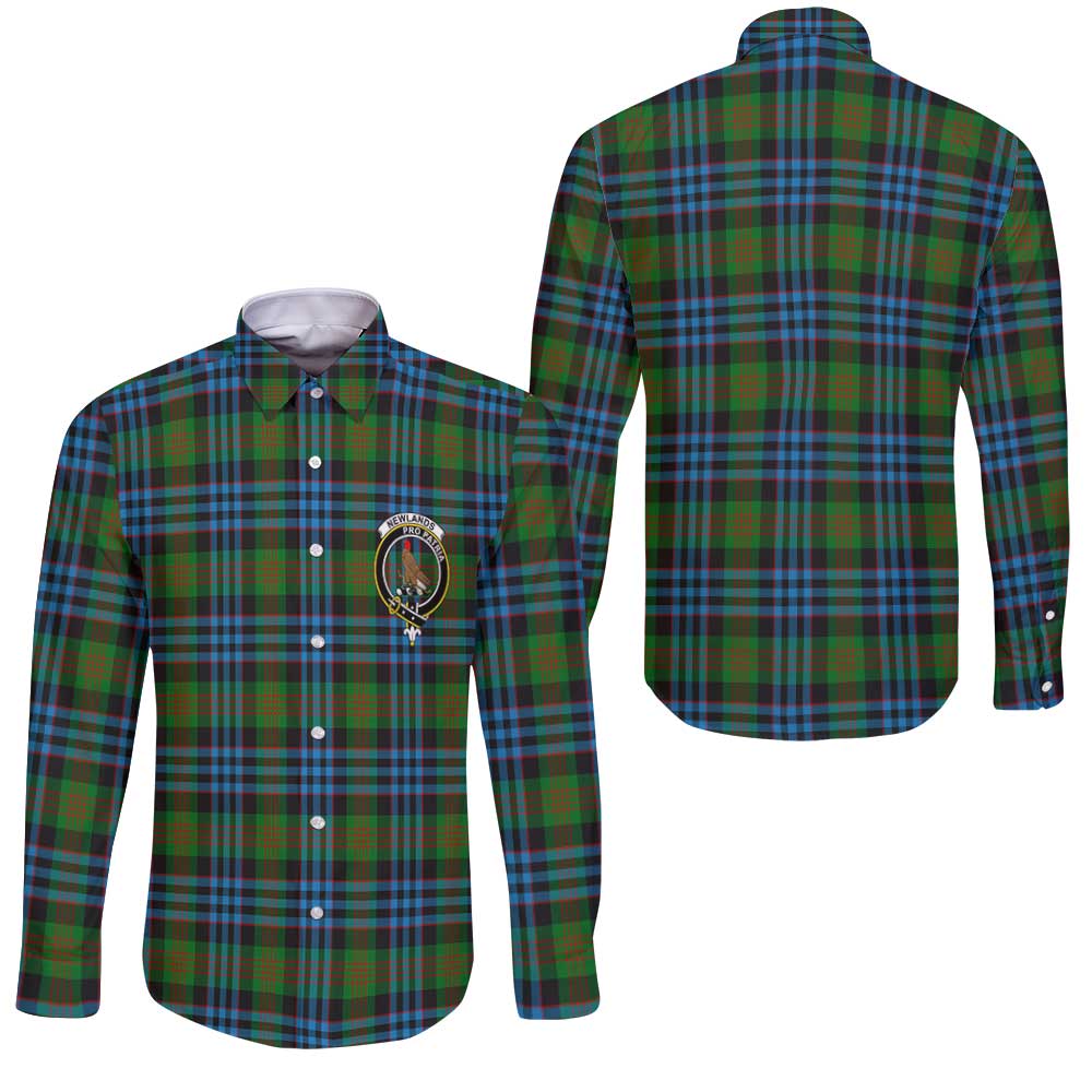 Clan Newlands Tartan Long Sleeve Button Shirt Crest And Plaid Basic Style