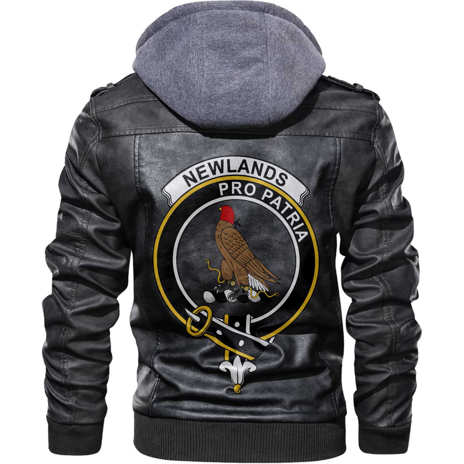 Clan Newlands Tartan Zip Leather Jacket Crest And Plaid Basic Style