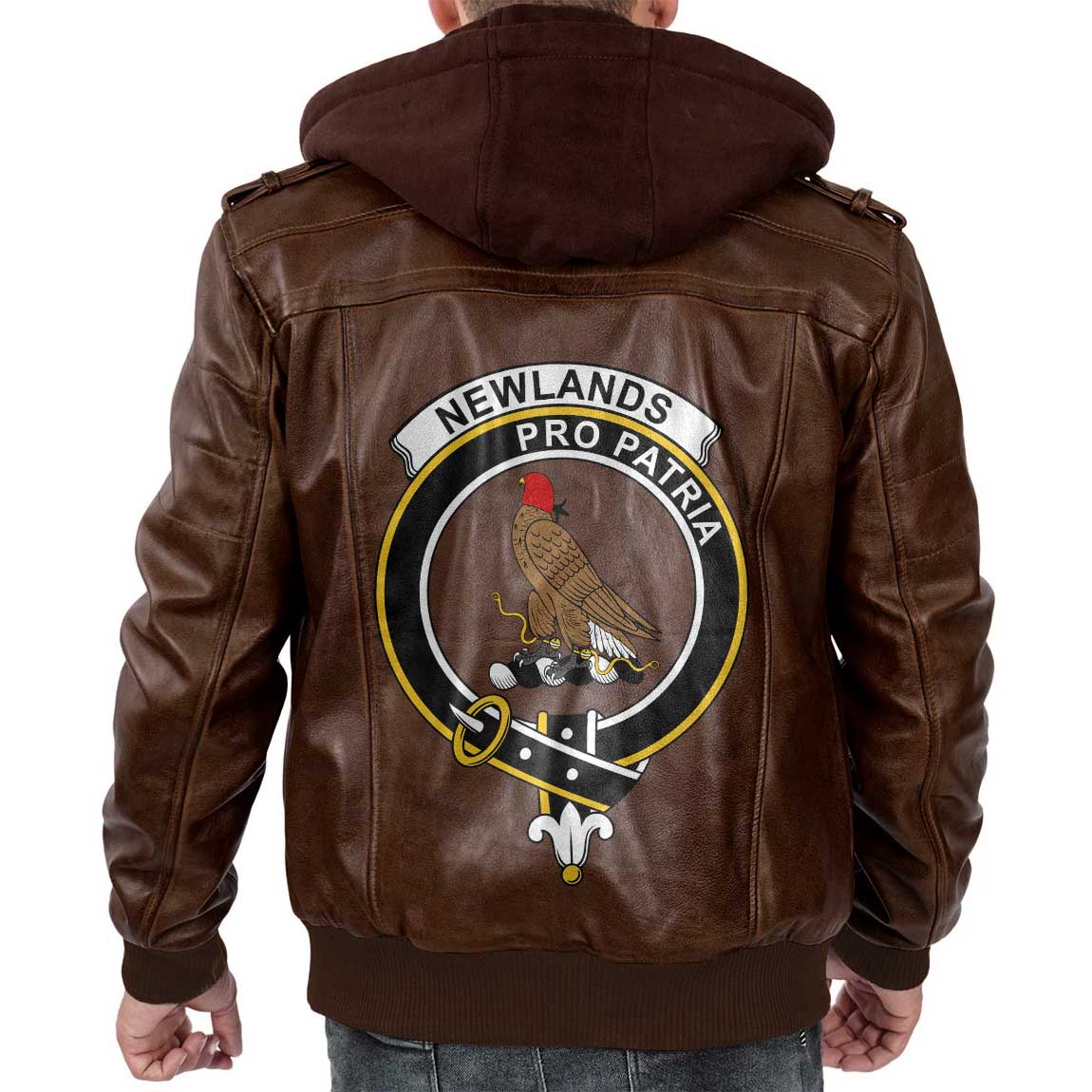 Clan Newlands Tartan Zip Leather Jacket Crest And Plaid Basic Style