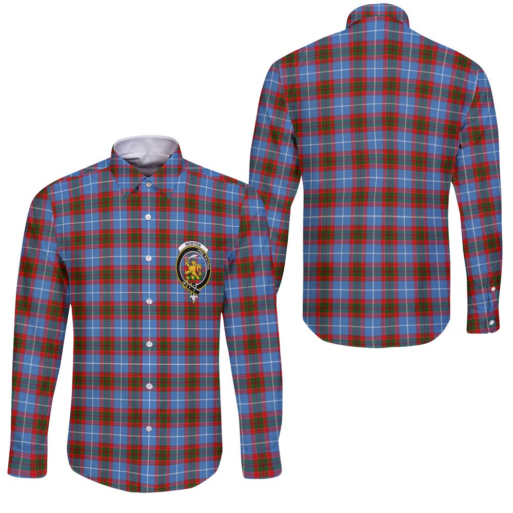 Clan Newton Tartan Long Sleeve Button Shirt Crest And Plaid Basic Style