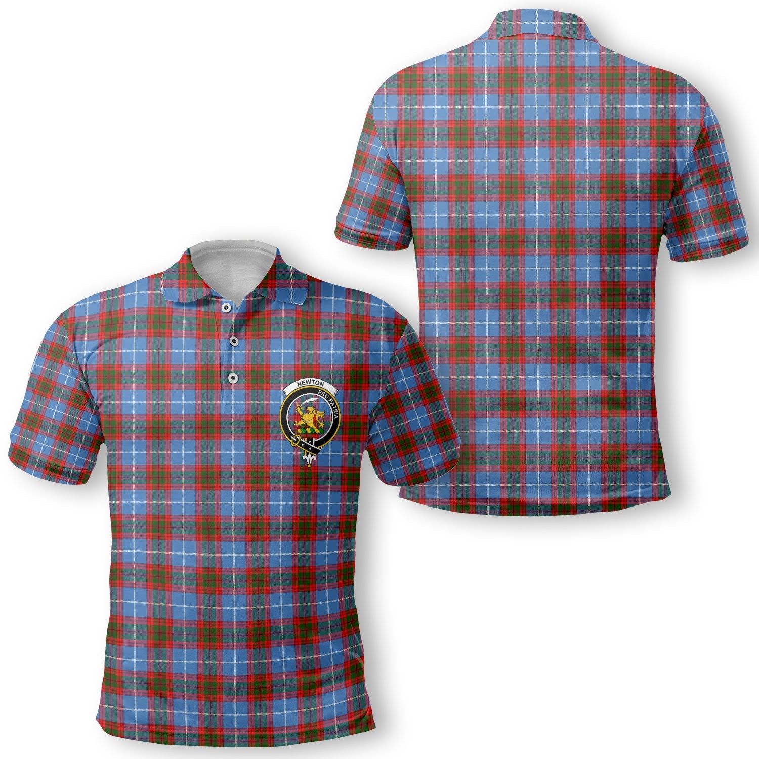 Clan Newton Tartan Men Polo Shirt Crest And Plaid Basic Style