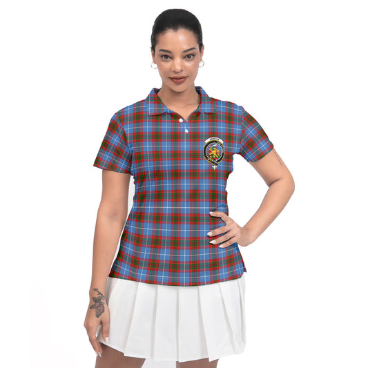 Clan Newton Tartan Women Polo Shirt Crest And Plaid Basic Style