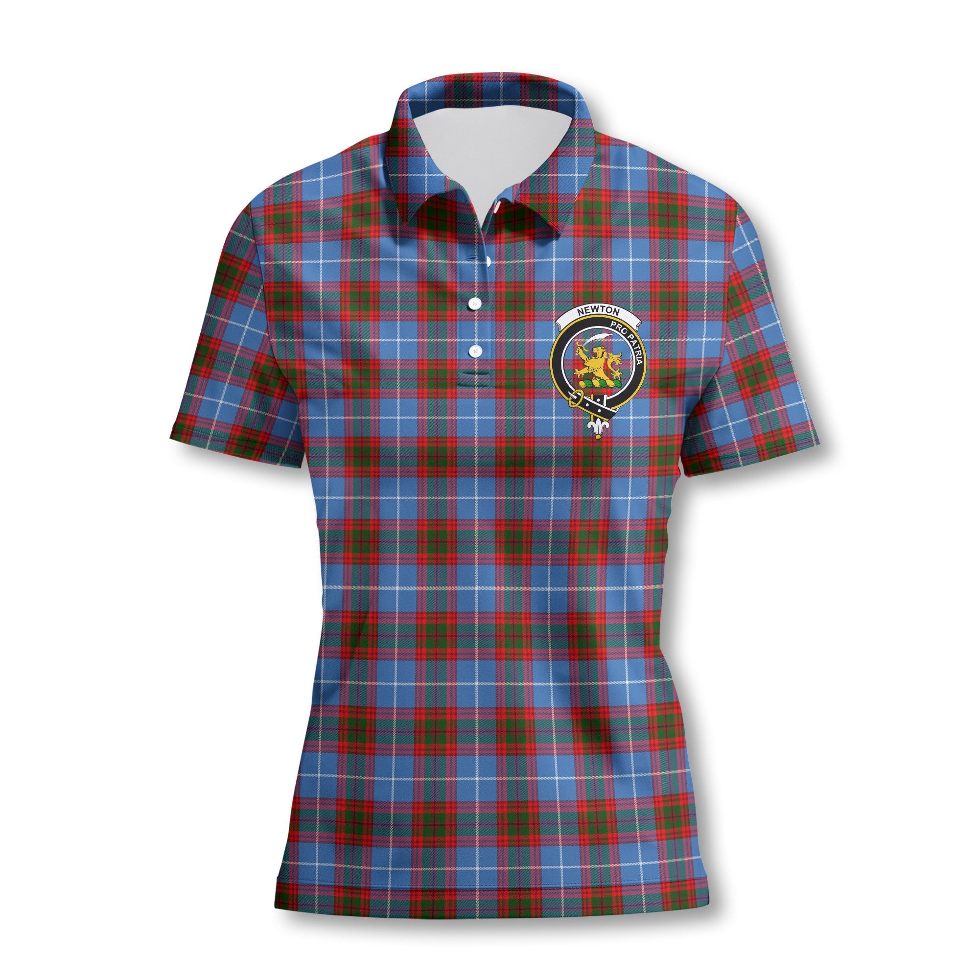 Clan Newton Tartan Women Polo Shirt Crest And Plaid Basic Style