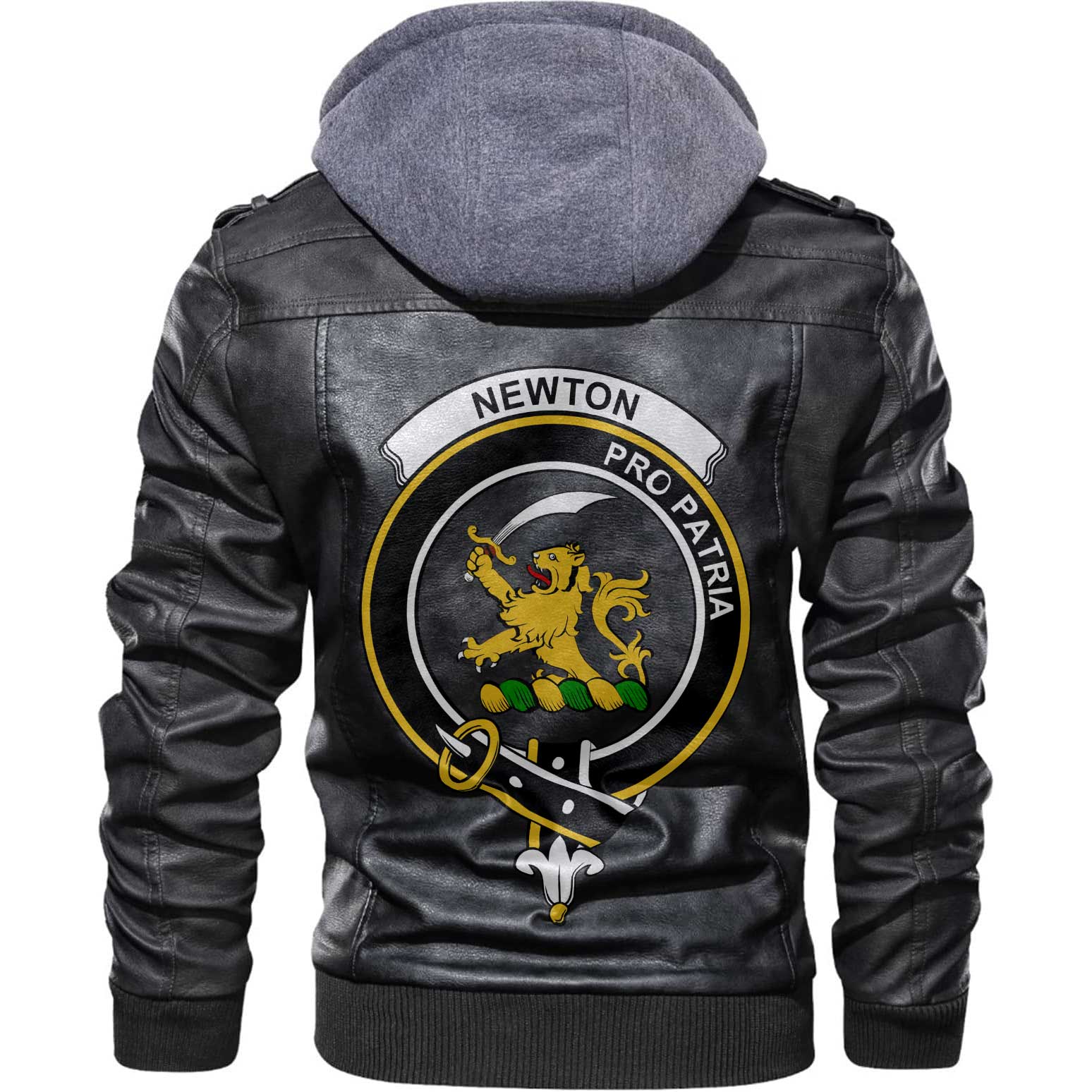 Clan Newton Tartan Zip Leather Jacket Crest And Plaid Basic Style