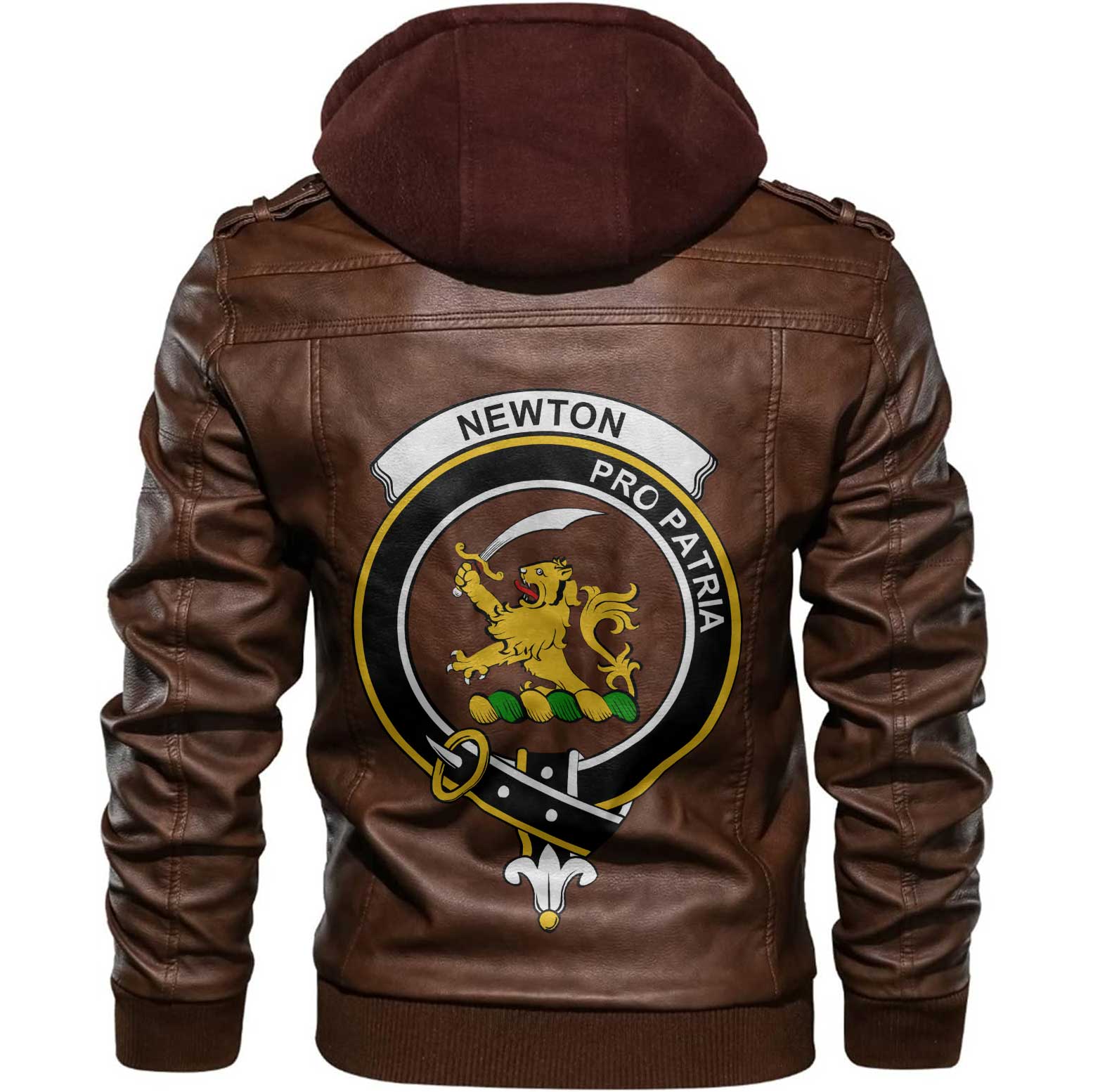 Clan Newton Tartan Zip Leather Jacket Crest And Plaid Basic Style
