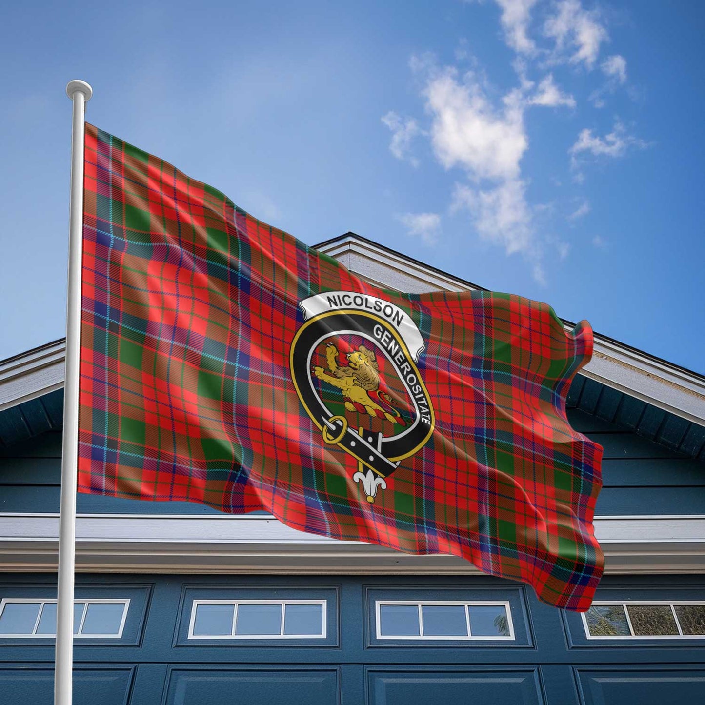 Clan Nicolson Tartan Flag Crest And Plaid Basic Style