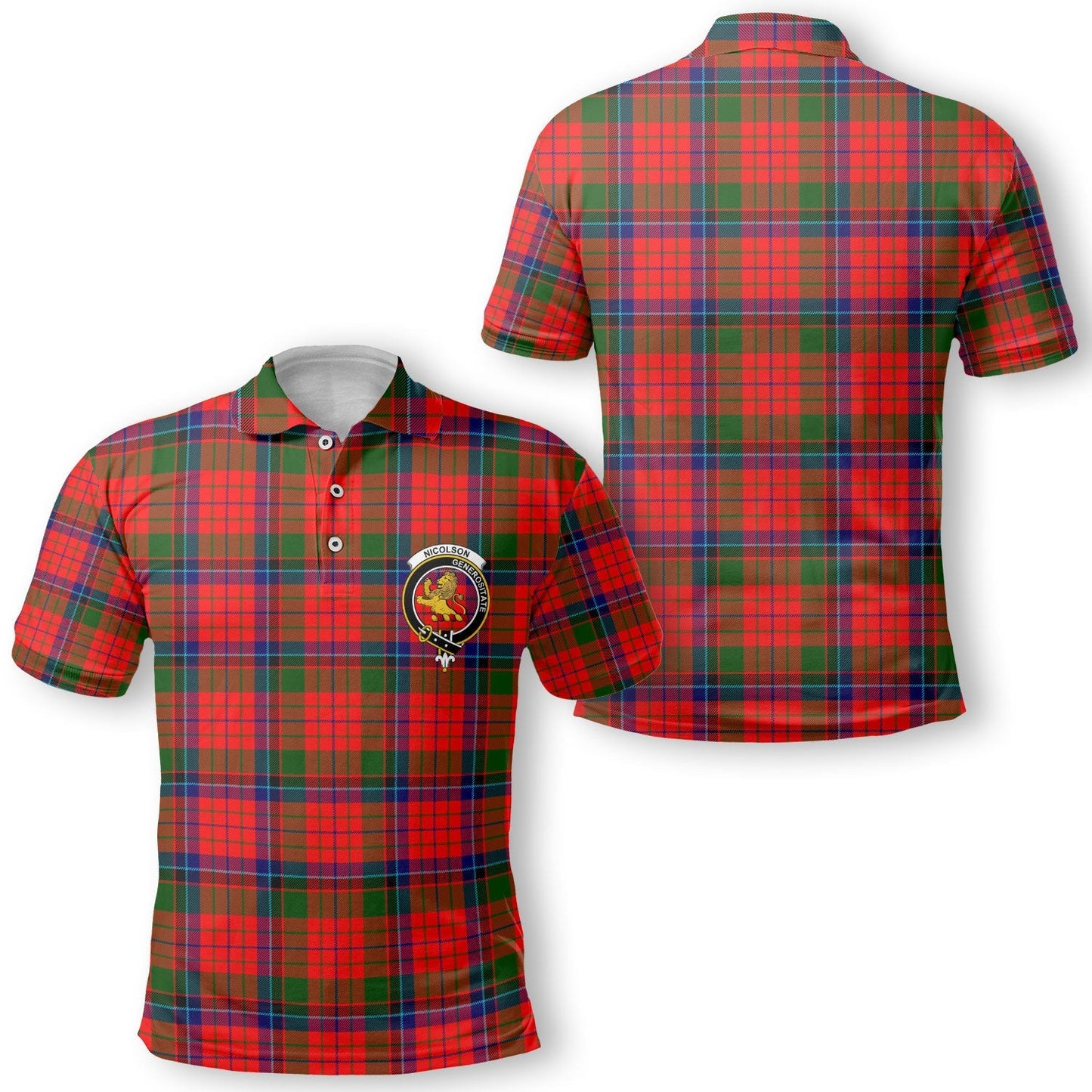 Clan Nicolson Tartan Golf Tartan Men Polo Shirt Crest And Plaid Basic Style