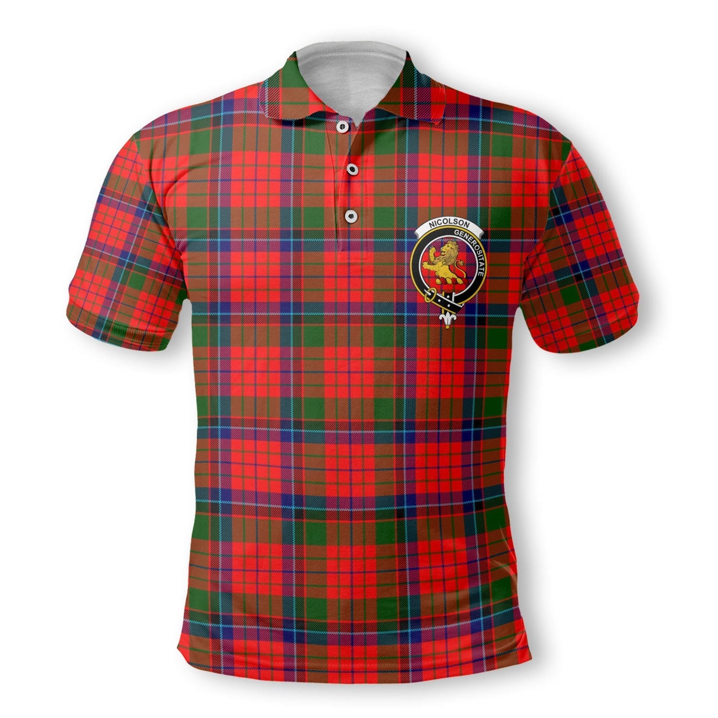 Clan Nicolson Tartan Golf Tartan Men Polo Shirt Crest And Plaid Basic Style