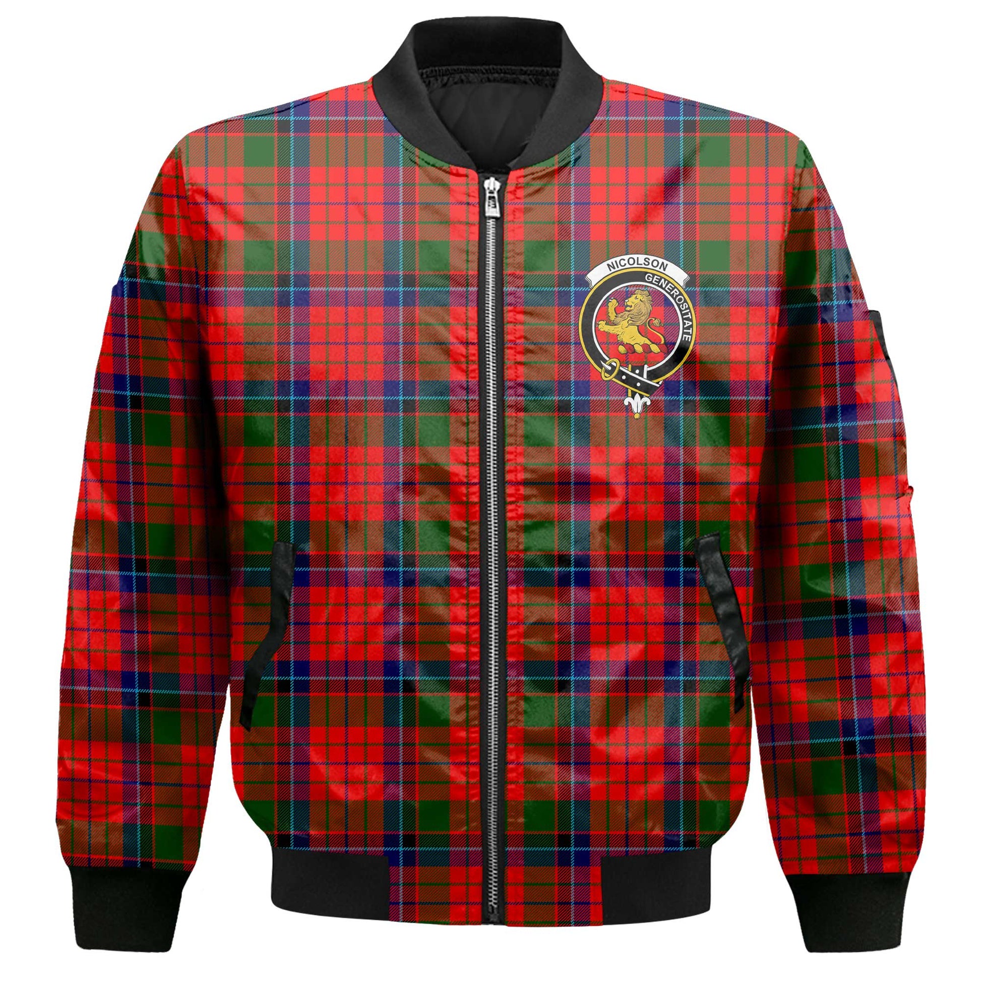 Clan Nicolson Tartan Men Bomber Jacket Crest And Plaid Basic Style