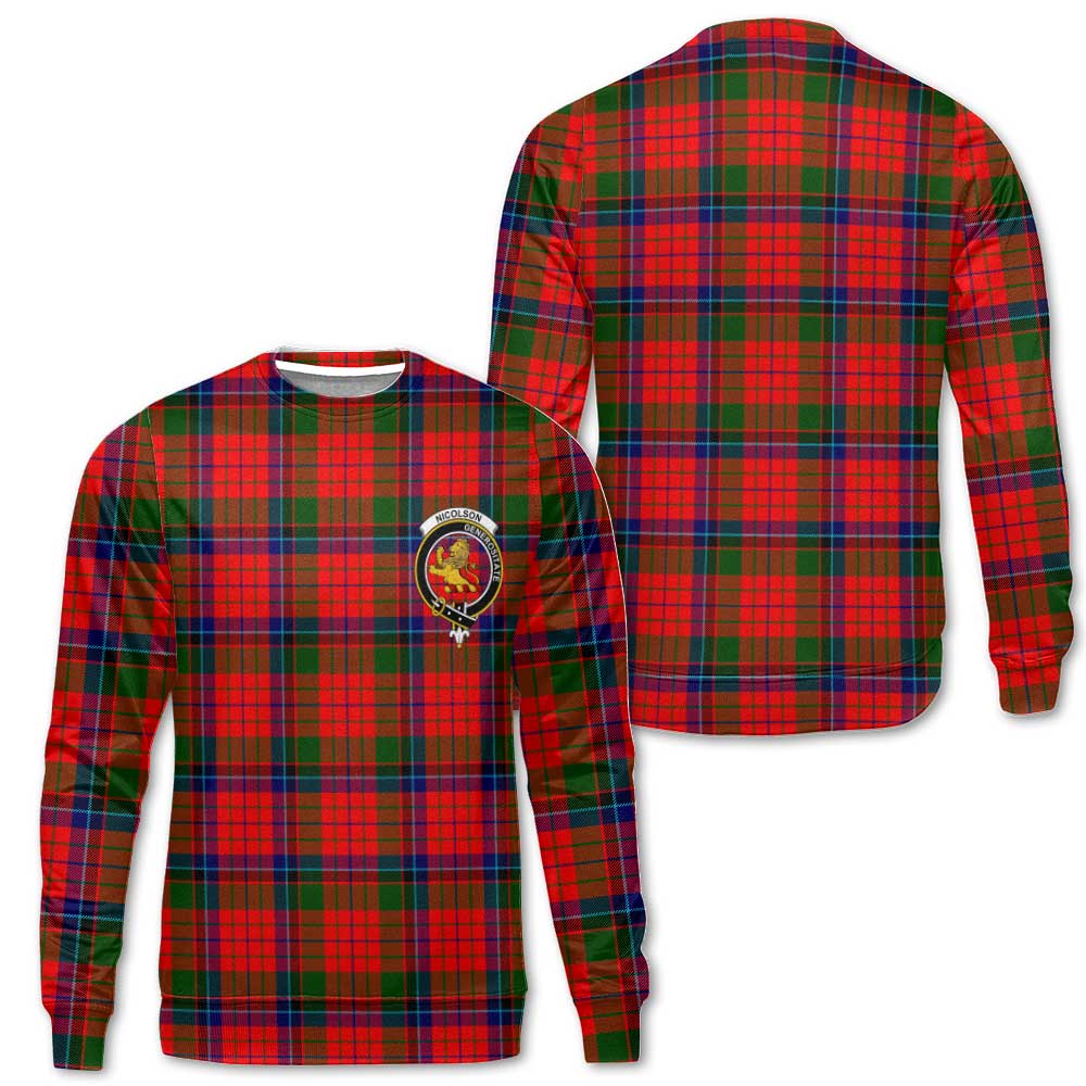 Clan Nicolson Tartan Men Sweatshirt Crest And Plaid Basic Style