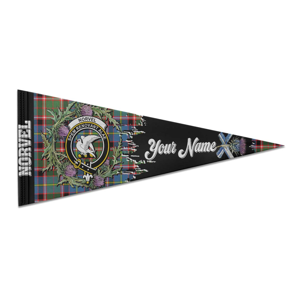 Clan Norvel Tartan Felt Pennant Crest And Plaid Basic Style