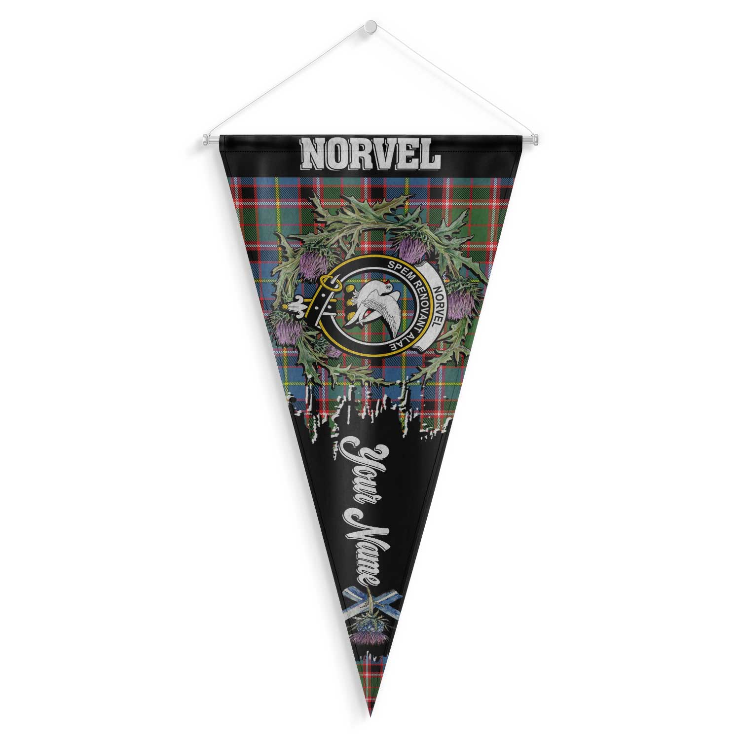 Clan Norvel Tartan Felt Pennant Crest And Plaid Basic Style
