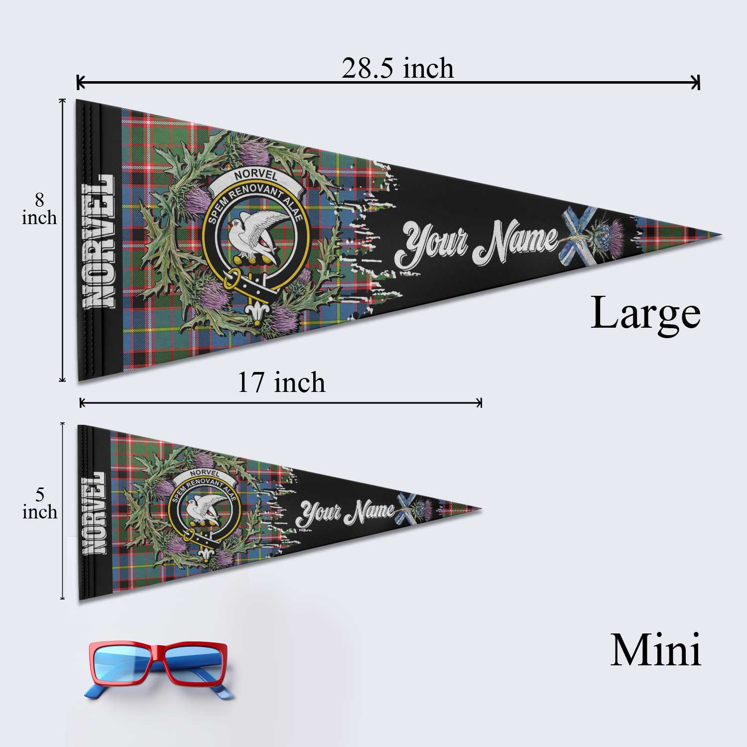 Clan Norvel Tartan Felt Pennant Crest And Plaid Basic Style