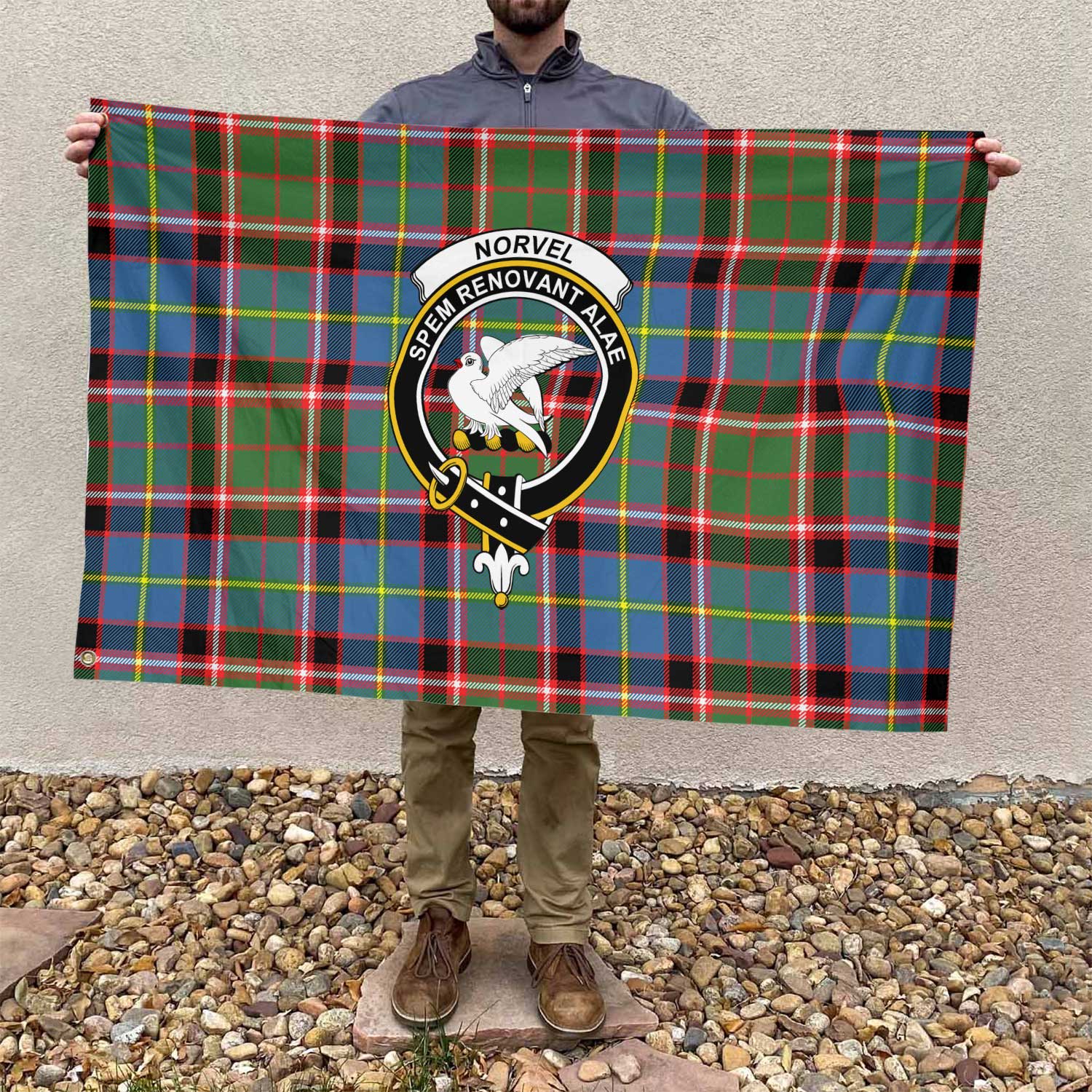 Clan Norvel Tartan Flag Crest And Plaid Basic Style