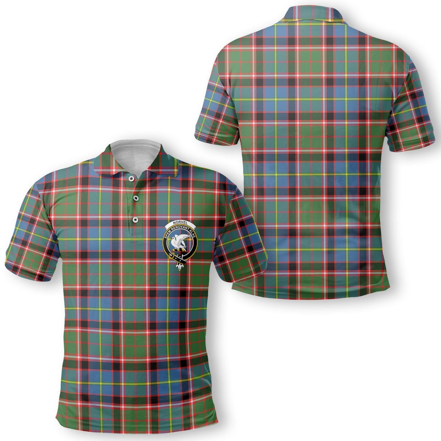 Clan Norvel Tartan Golf Tartan Men Polo Shirt Crest And Plaid Basic Style