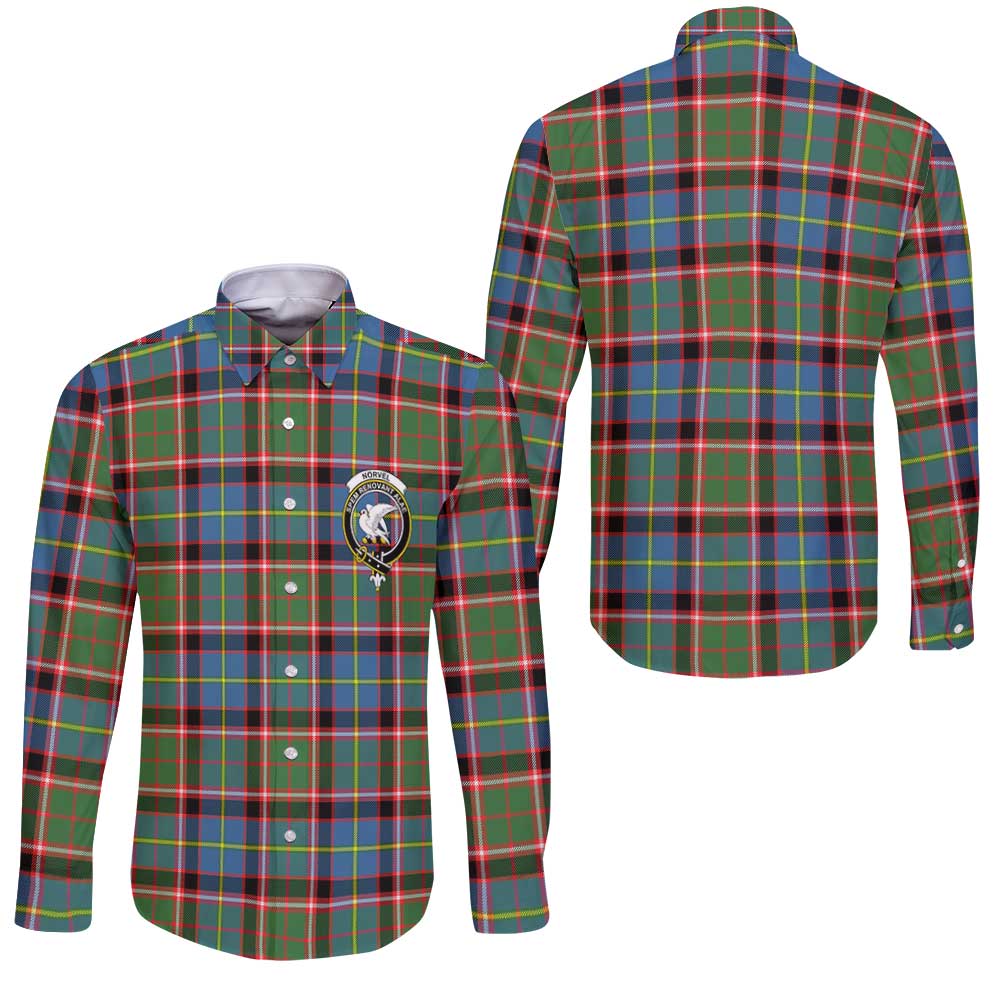 Clan Norvel Tartan Long Sleeve Button Shirt Crest And Plaid Basic Style