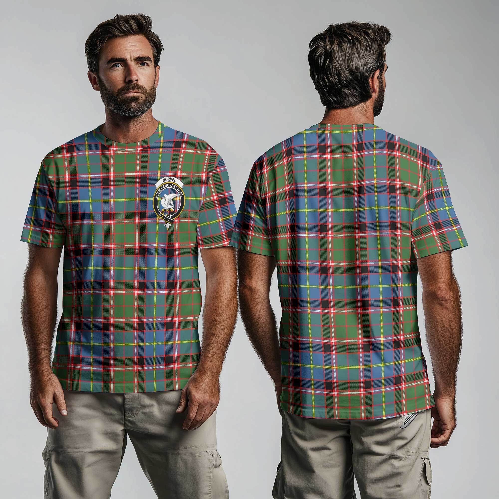 Clan Norvel Tartan Men T Shirt Crest And Plaid Basic Style