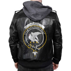 Clan Norvel Tartan Zip Leather Jacket Crest And Plaid Basic Style